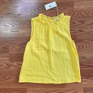Dylan NWT Textured Lemon Yellow Sleeveless Ruffle high neck keyhole Sz S E5W27CG